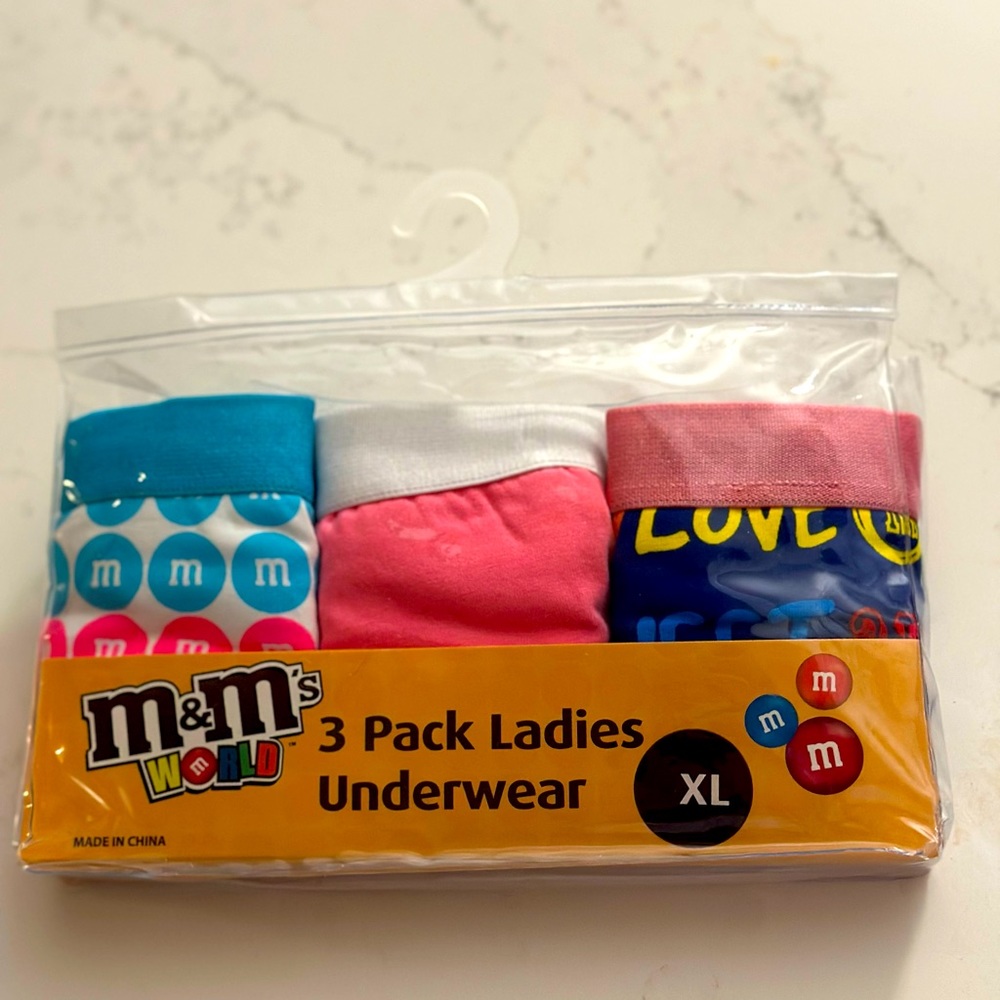 Women’s 3 pack M&M underwear. Size XL. 95% Cotton 5% Spandex